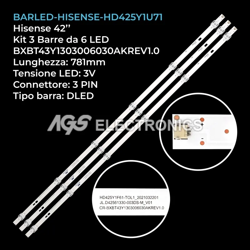 kit 3 barre LED retroilluminazione per Hisense 42 pollici modello A21080N