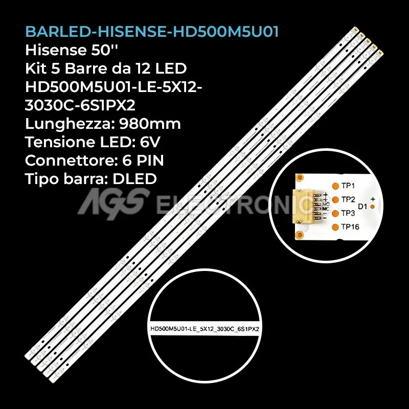 kit 5 barre LED retroilluminazione per Hisense 50 pollici modello H50M3300