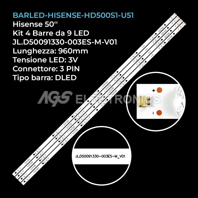 kit 4 barre LED retroilluminazione per Hisense 50 pollici modello 50R7F