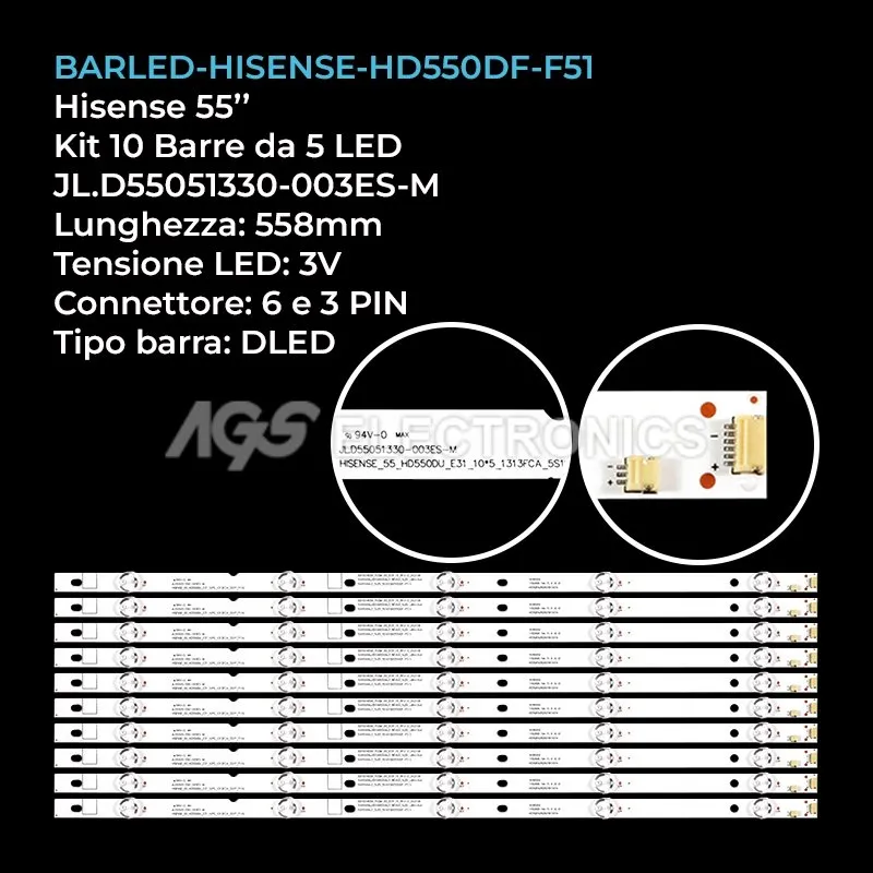 kit 10 barre LED retroilluminazione per Hisense 55 pollici modello LED55N3000U