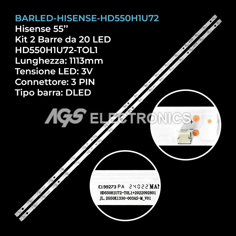 kit 2 barre LED retroilluminazione per Hisense 55 pollici modello 55A6K