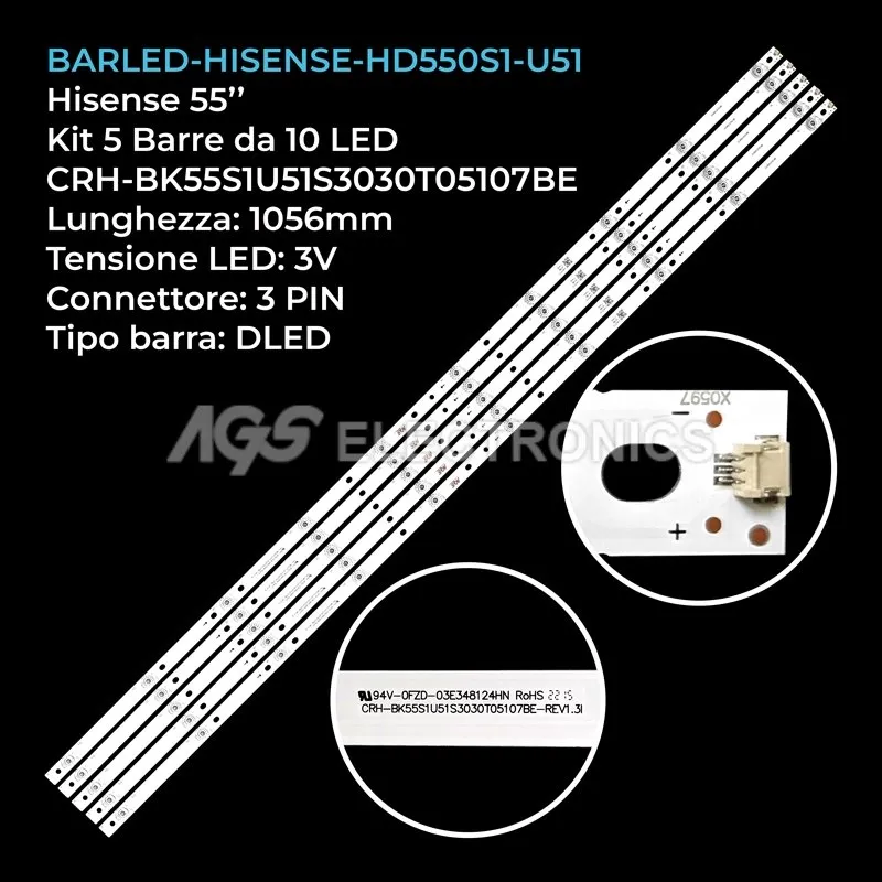 kit 5 barre LED retroilluminazione per Hisense 55 pollici modello HZ55A67