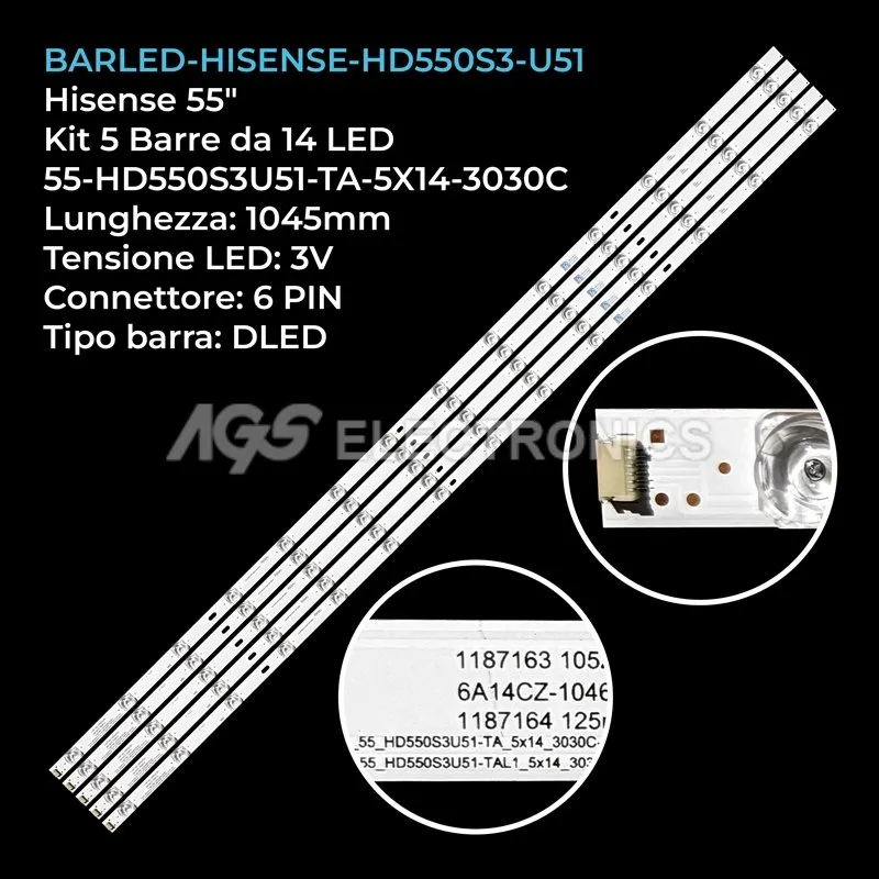 kit 5 barre LED retroilluminazione per Hisense 55 pollici modello 55H9E
