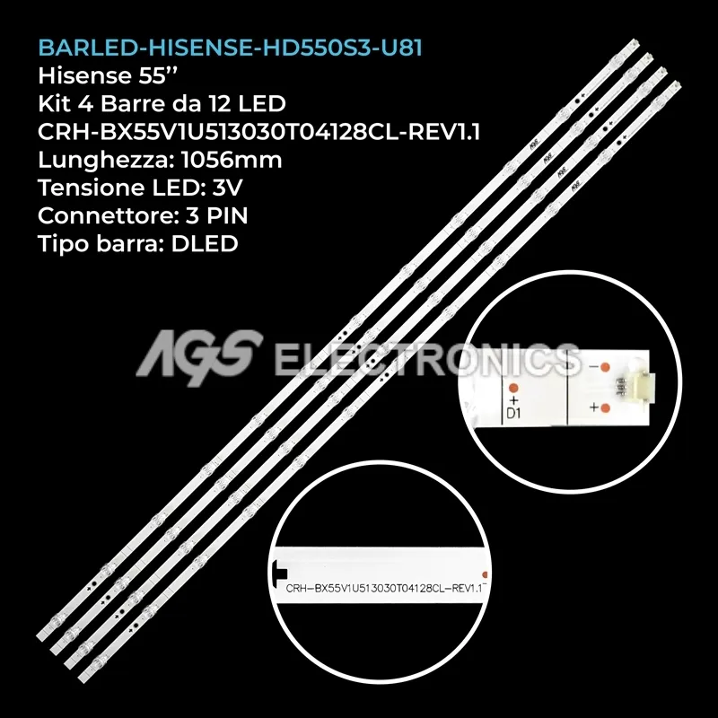 kit 4 barre LED retroilluminazione per Hisense 55 pollici modello H55B7320