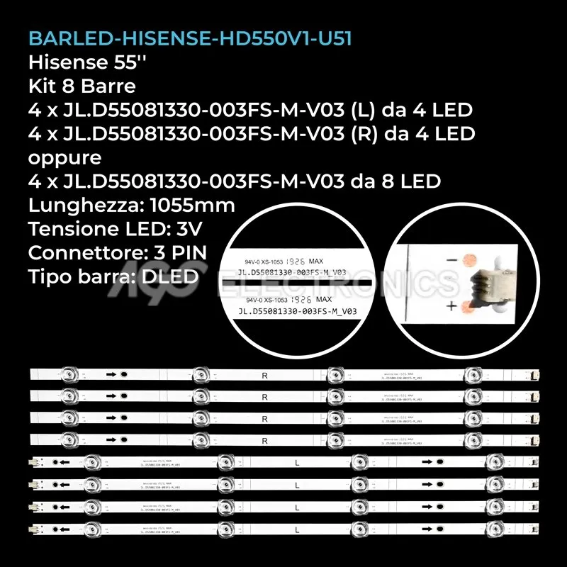 kit 8 barre LED retroilluminazione per Hisense 55 pollici modello H55EA