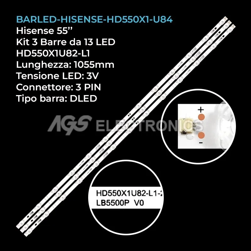 kit 3 barre LED retroilluminazione per Hisense 55 pollici modello 55A7340F