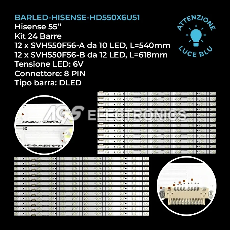 kit 24 barre LED retroilluminazione per Hisense 55 pollici modello 55U8G
