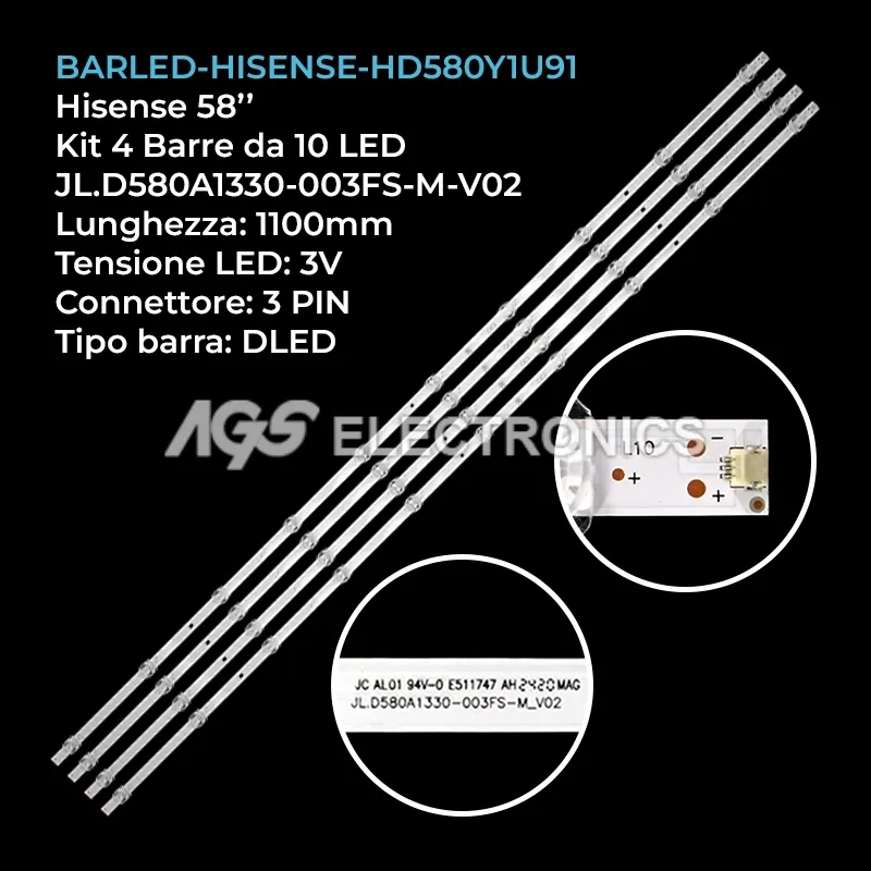 kit 4 barre LED retroilluminazione per Hisense 58 pollici modello 58E6KT