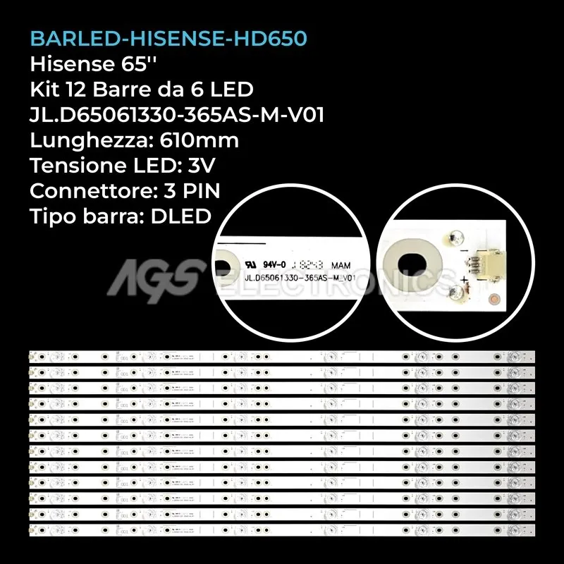 kit 12 barre LED retroilluminazione per Hisense 65 pollici modello H65A6200