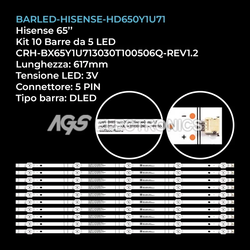 kit 10 barre LED retroilluminazione per Hisense 65 pollici modello 65V1F
