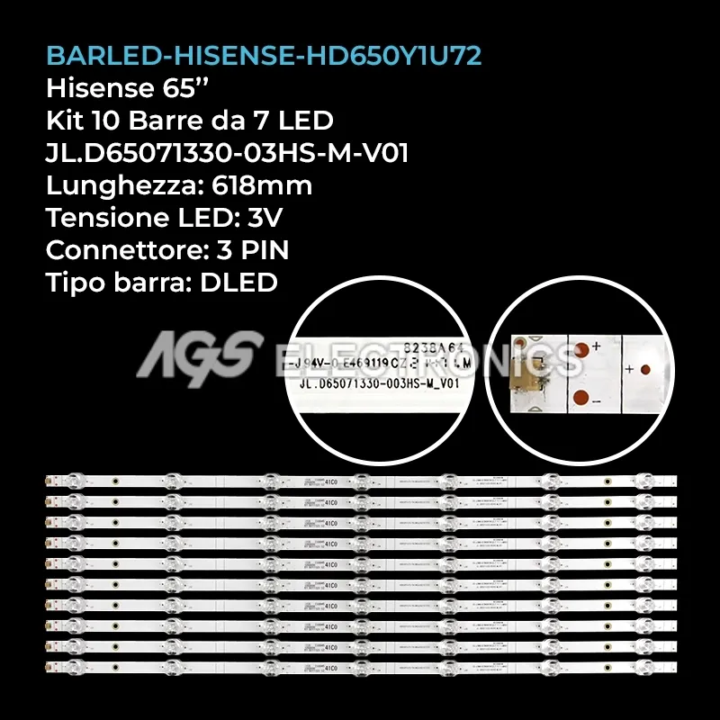 kit 10 barre LED retroilluminazione per Hisense 65 pollici modello A214407