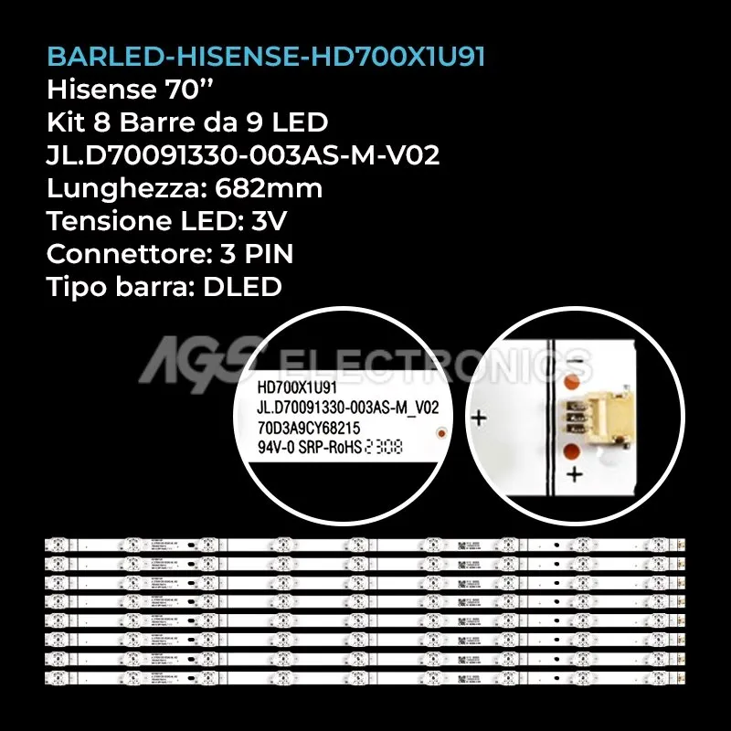 kit 8 barre LED retroilluminazione per Hisense 70 pollici modello 70A61G