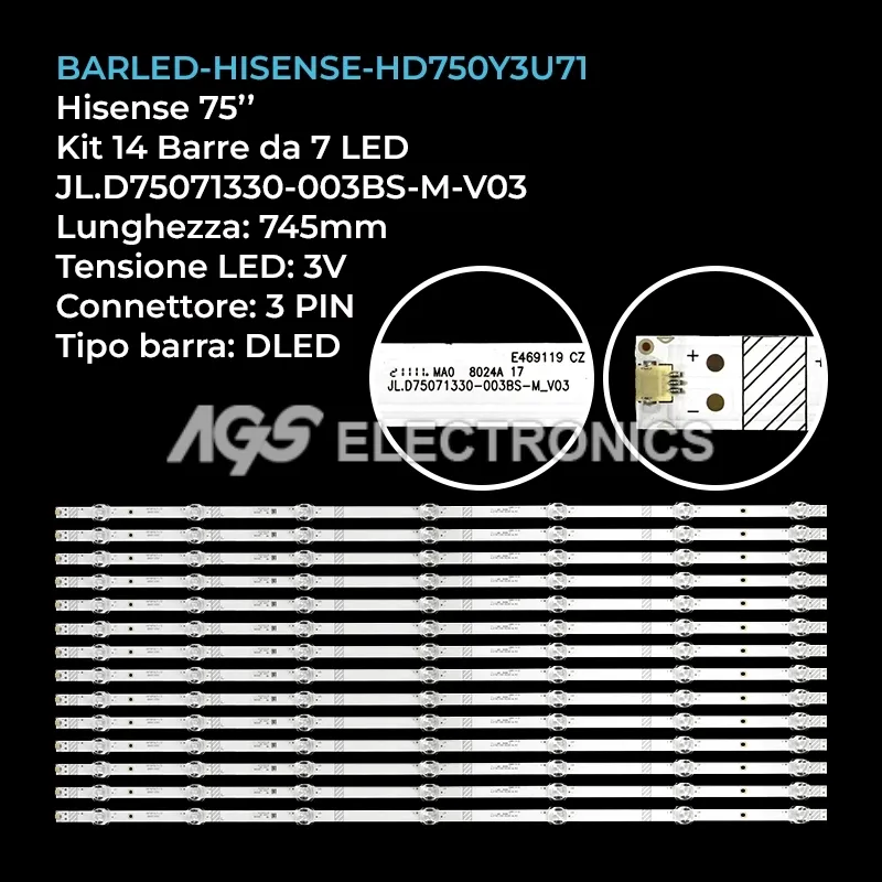 kit 14 barre LED retroilluminazione per Hisense 75 pollici modello A20531B