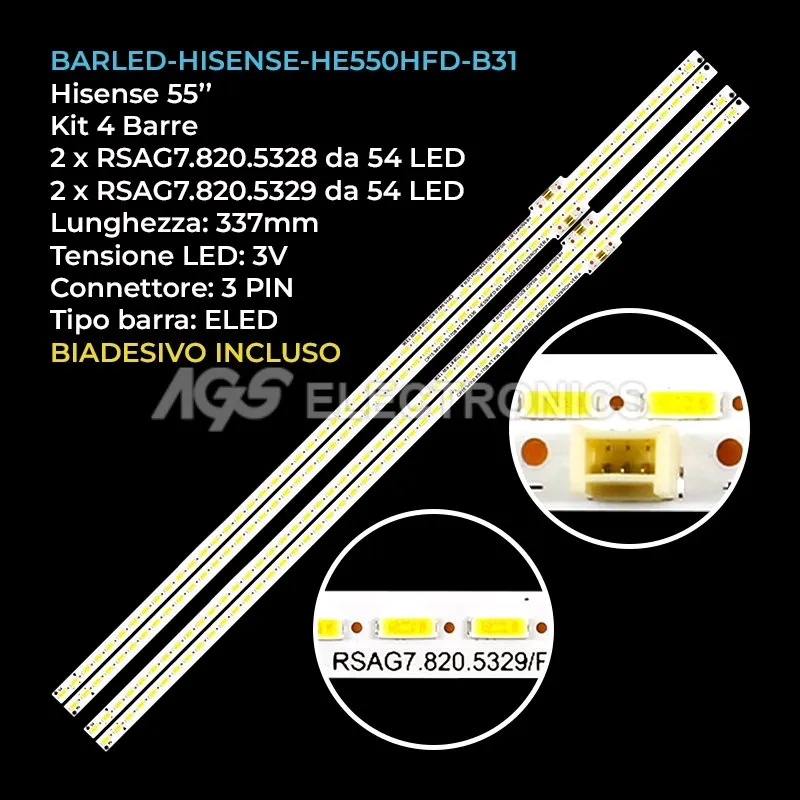 kit 4 barre LED retroilluminazione per Hisense 55 pollici modello LED55K360X3D