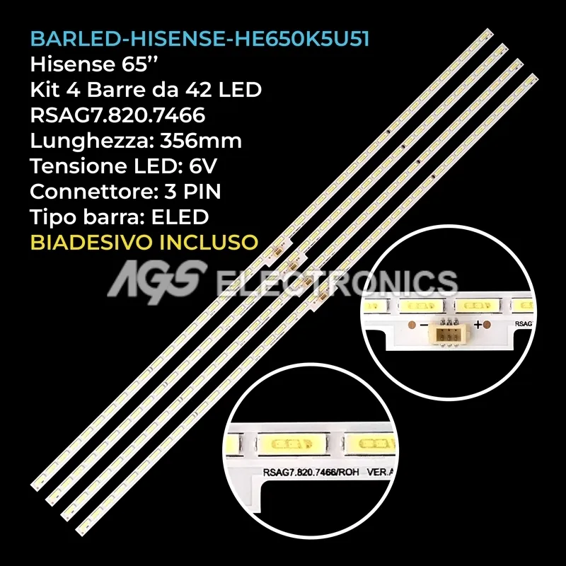 kit 4 barre LED retroilluminazione per Hisense 65 pollici modello LED65EC660US