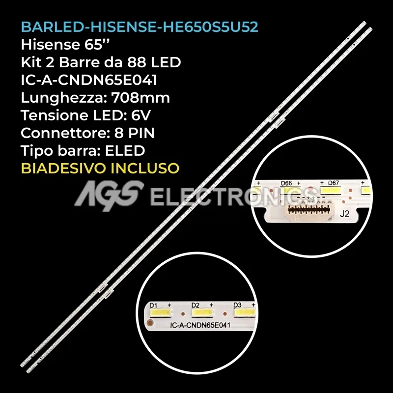 kit 2 barre LED retroilluminazione per Hisense 65 pollici modello 65H9EPLUS