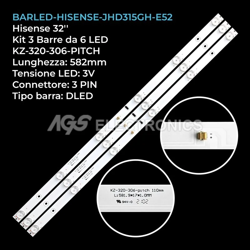 kit 3 barre LED retroilluminazione per Hisense 32 pollici modello H32A30