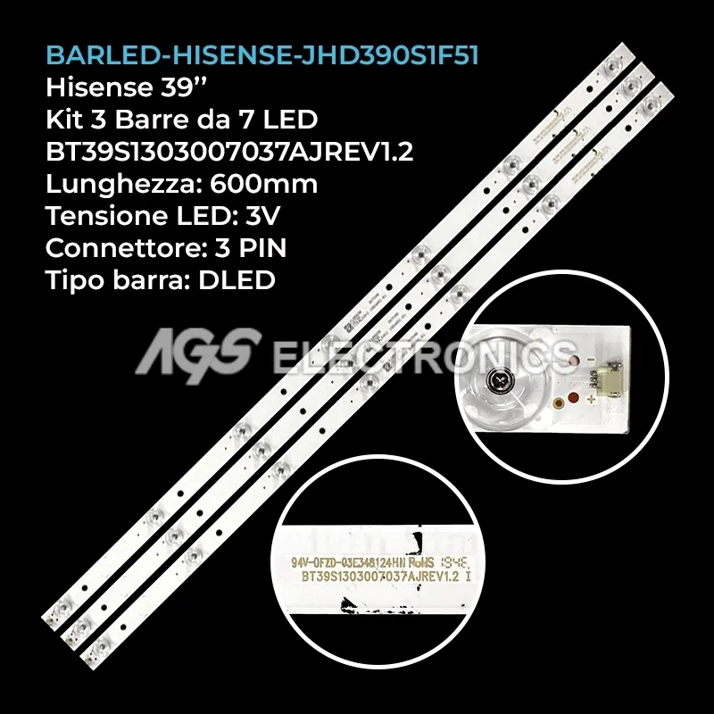 kit 3 barre LED retroilluminazione per Hisense 39 pollici modello H39A5600