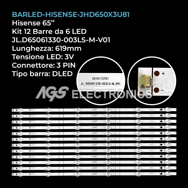 kit 12 barre LED retroilluminazione per Hisense 65 pollici modello 65U7GGQV