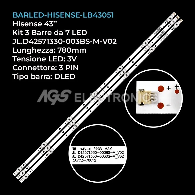 kit 3 barre LED retroilluminazione per Sharp 43 pollici modello 43H7608