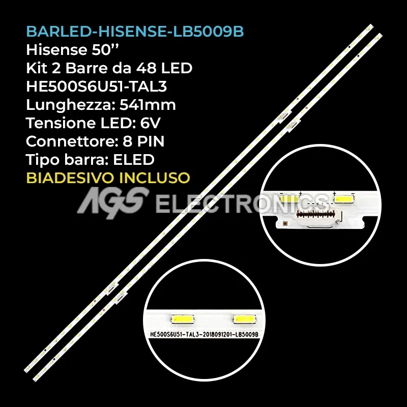 kit 2 barre LED retroilluminazione per Hisense 50 pollici modello HZ50E5D