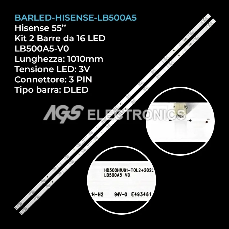 kit 2 barre LED retroilluminazione per Hisense 55 pollici modello 50A6KTUK