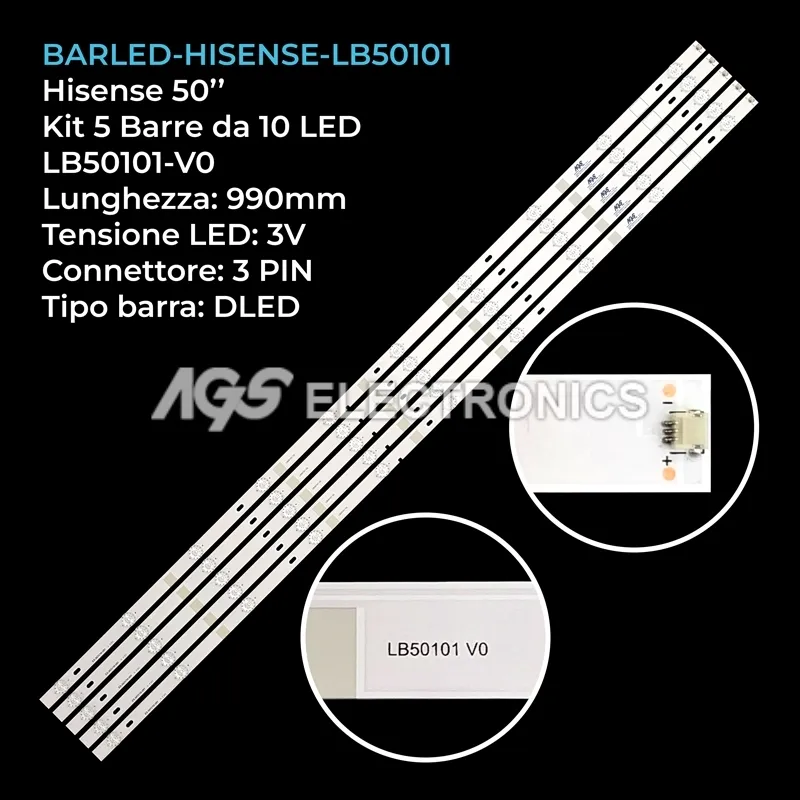 kit 5 barre LED retroilluminazione per Hisense 50 pollici modello 50R7E
