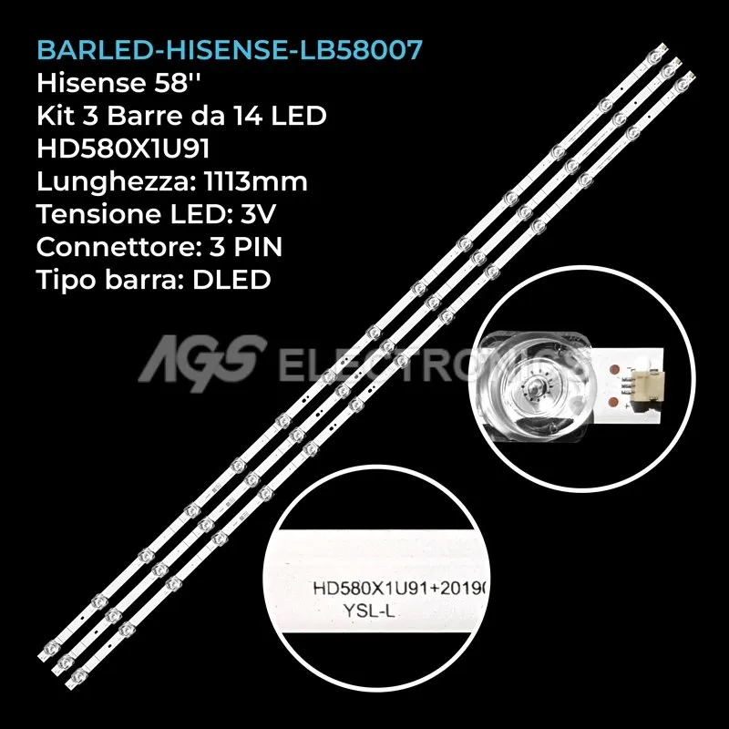 kit 3 barre LED retroilluminazione per Hisense 58 pollici modello 58S5