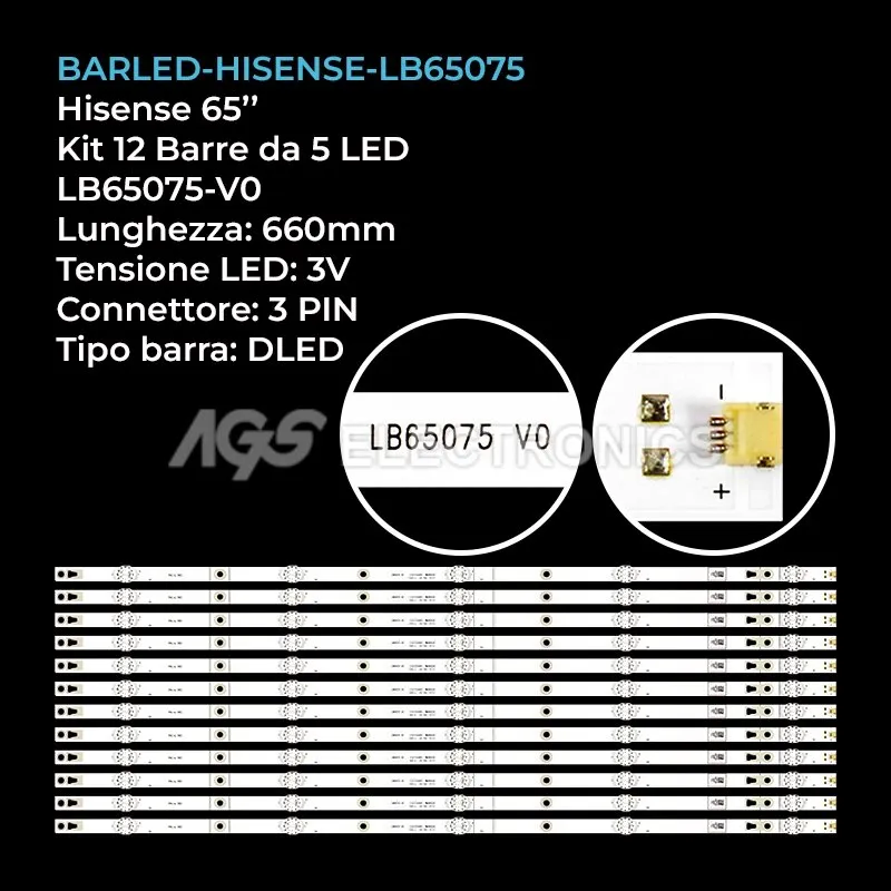 kit 12 barre LED retroilluminazione per Hisense 65 pollici modello H65B7100LE
