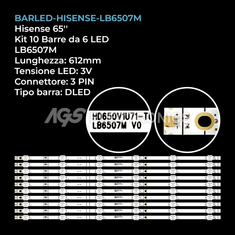 kit 10 barre LED retroilluminazione per Hisense 65 pollici modello 65R7E1