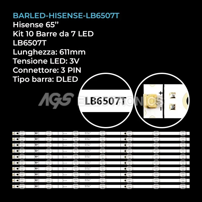 kit 10 barre LED retroilluminazione per Hisense 65 pollici modello 65R6E1