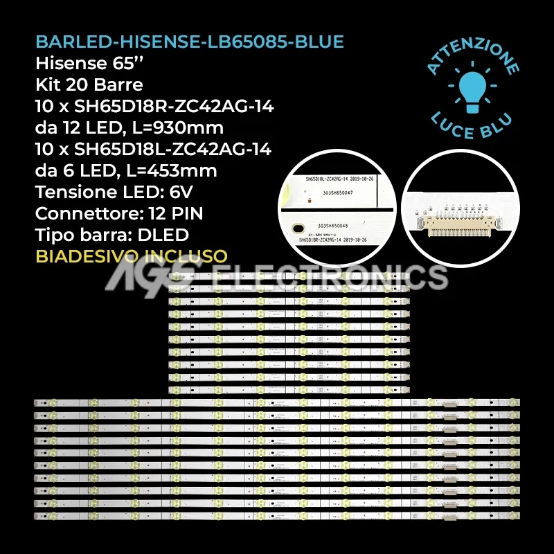 kit 20 barre LED retroilluminazione per Hisense 65 pollici modello 65U72QF