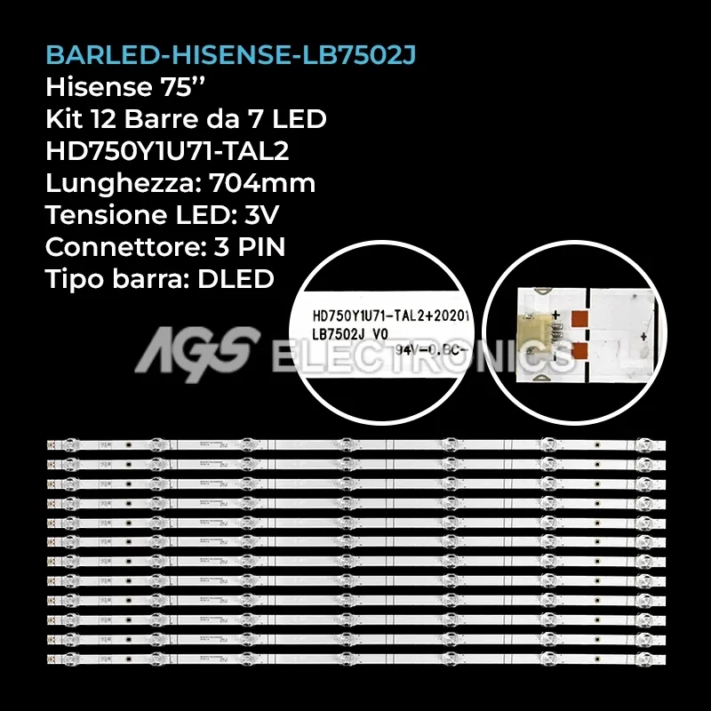 kit 12 barre LED retroilluminazione per Hisense 75 pollici modello 75A6G