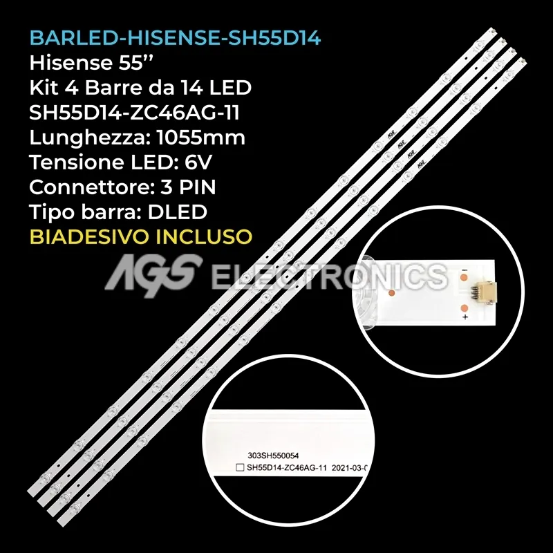 kit 4 barre LED retroilluminazione per Hisense 55 pollici modello 55M550KP