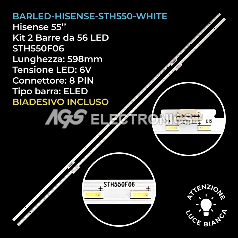 kit 2 barre LED retroilluminazione per Hisense 55 pollici modello H55U7A