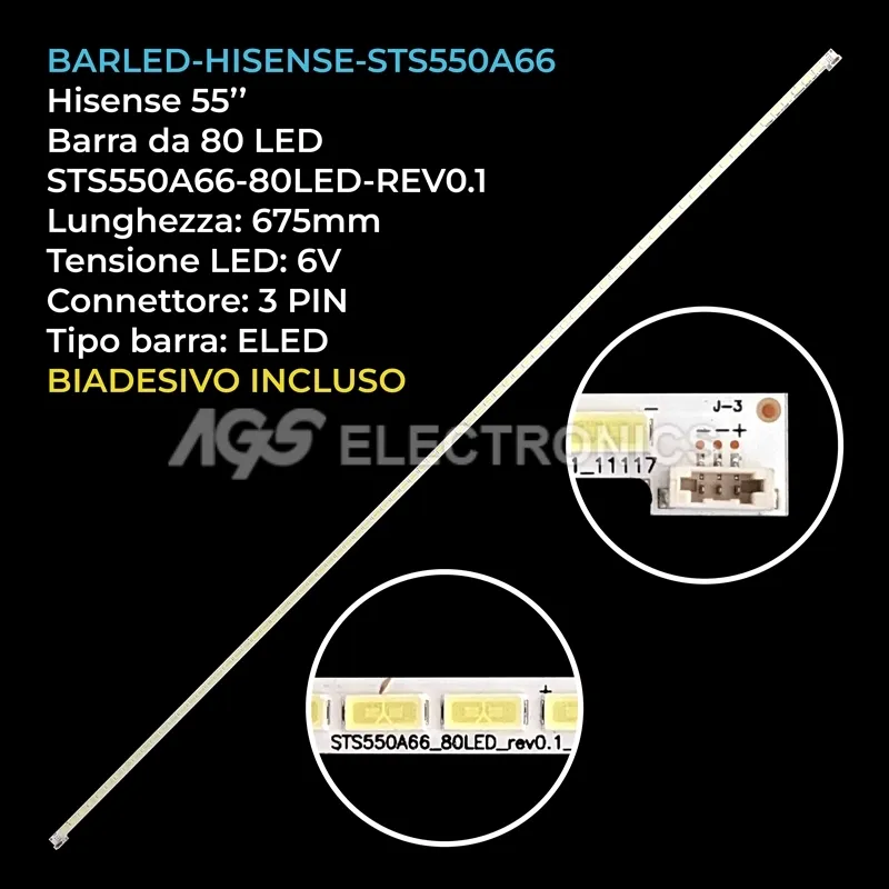 kit 1 barre LED retroilluminazione per Hisense 55 pollici modello LED55K310X3D