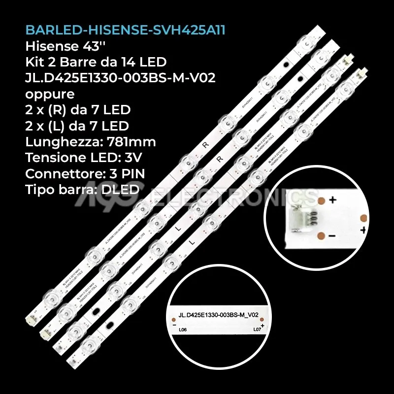 kit 2 barre LED retroilluminazione per Hisense 43 pollici modello 43A603AMV