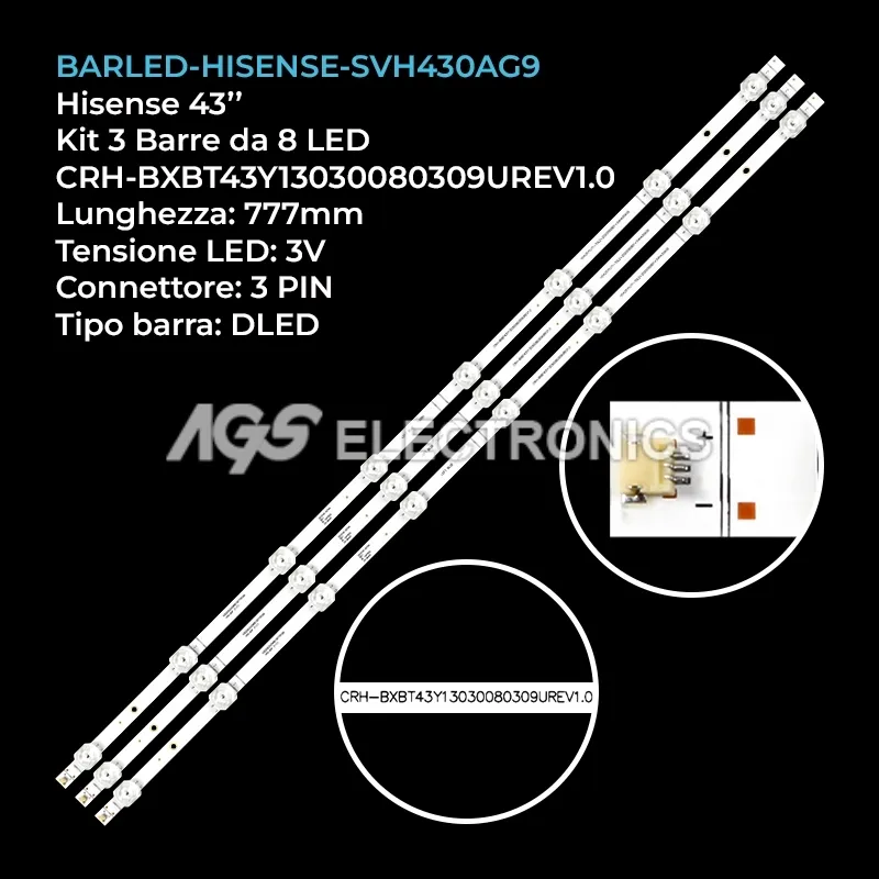 kit 3 barre LED retroilluminazione per Hisense 43 pollici modello 43A6H