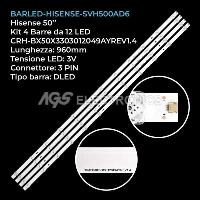 kit 4 barre LED retroilluminazione per Hisense 50 pollici modello 50A7500F