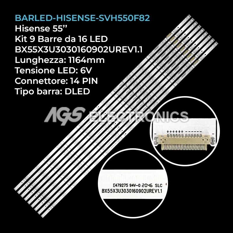 kit 9 barre LED retroilluminazione per Hisense 55 pollici modello 55U7QF