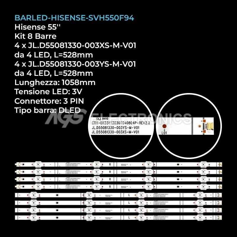 kit 8 barre LED retroilluminazione per Hisense 55 pollici modello 55A52F