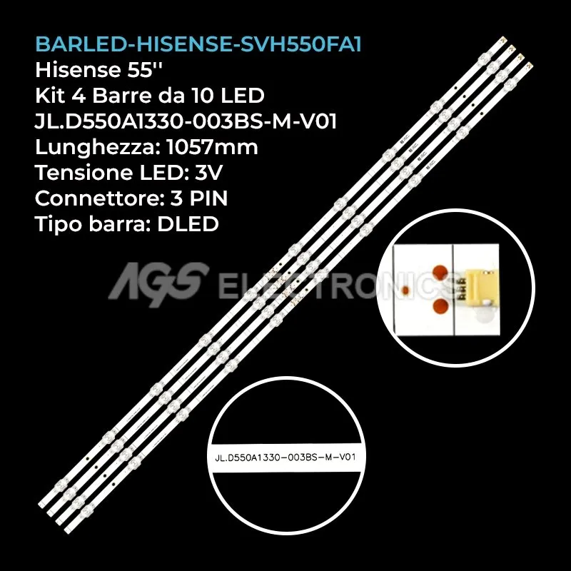 kit 4 barre LED retroilluminazione per Hisense 55 pollici modello 55R6070G