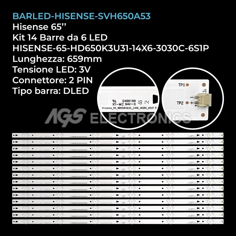 kit 14 barre LED retroilluminazione per Hisense 65 pollici modello 65R6D