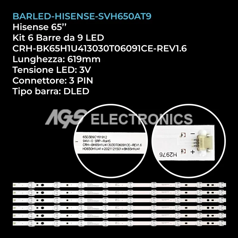 kit 6 barre LED retroilluminazione per Hisense 65 pollici modello 65A6NTUK