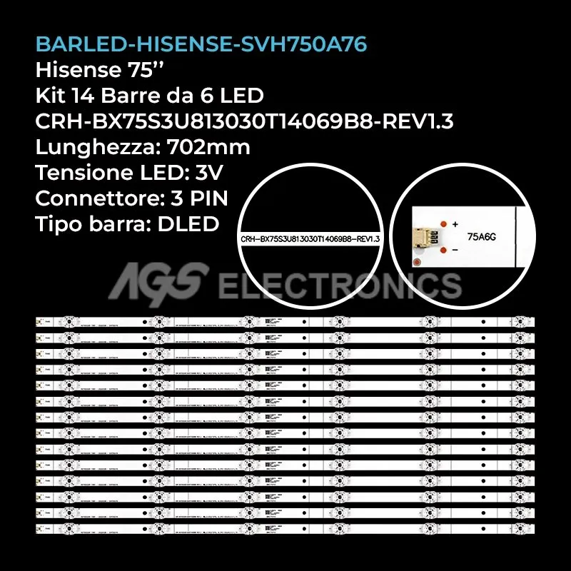 kit 14 barre LED retroilluminazione per Hisense 75 pollici modello 75A7100FTUK