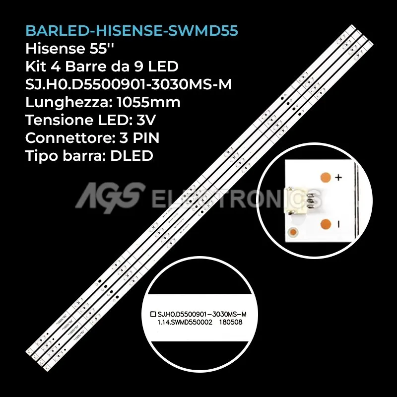 kit 4 barre LED retroilluminazione per Hisense 55 pollici modello H55EA