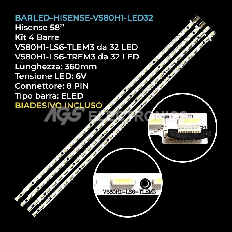kit 4 barre LED retroilluminazione per Panasonic 58 pollici modello THL58E60C