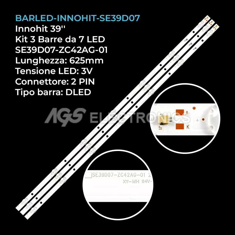 kit 3 barre LED retroilluminazione per Inno-Hit 39 pollici modello LH39DIL13
