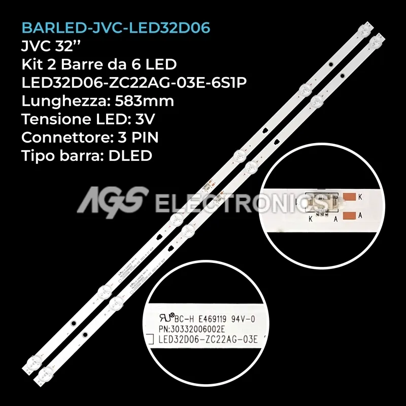 kit 2 barre LED retroilluminazione per Strong 32 pollici modello LED32D06