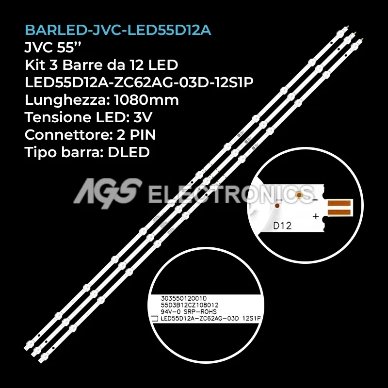 kit 3 barre LED retroilluminazione per Haier 55 pollici modello LU55C7MAX